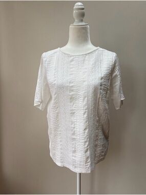 Old Navy Crisp White Short-Sleeve Tee with Pleats and Lace